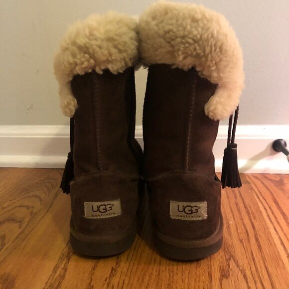 UGG Plumdale Fur Cuff Chestnut Boots - Picture 5 of 9